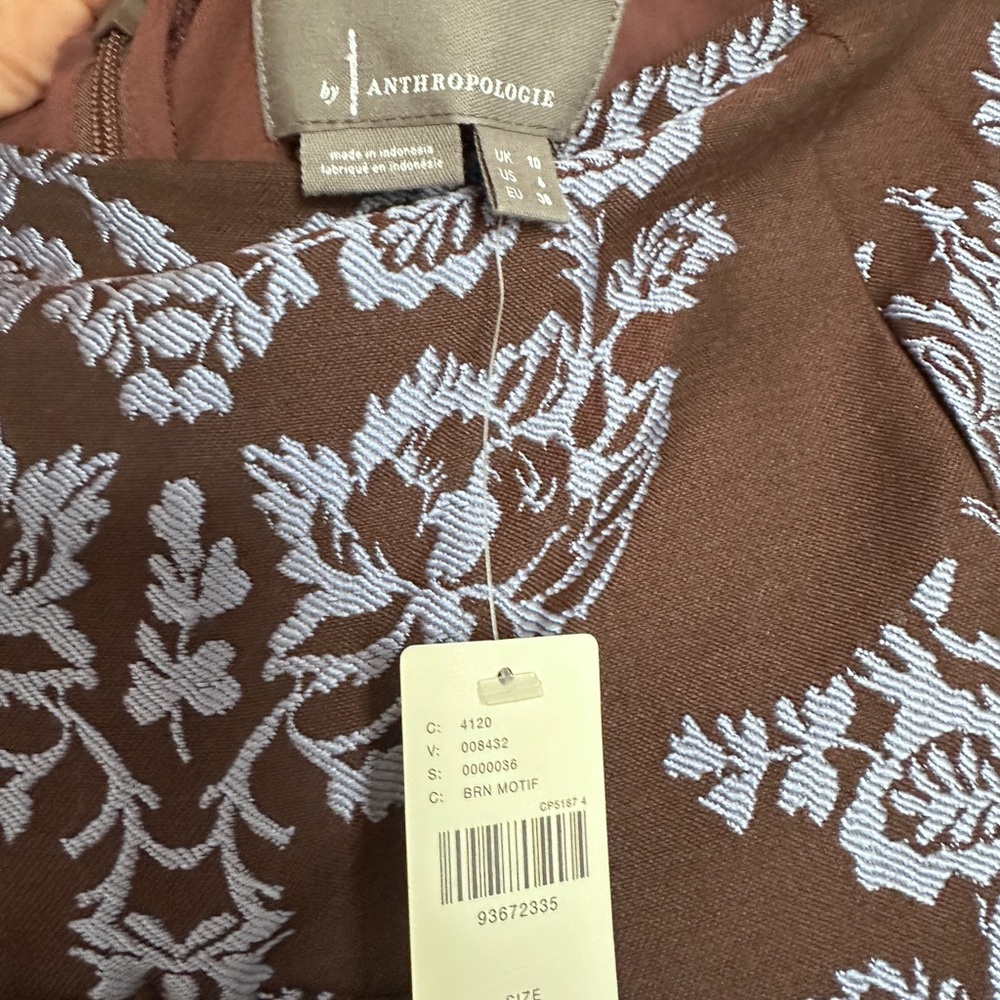 Anthropologie Brown A-Line Skirt with Lavender Floral Design - Picture 2 of 3